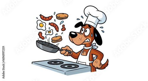 Stressed Dog Chef Cooking Breakfast