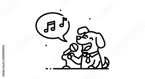Cartoon Dog Singing into Microphone with Music Notes