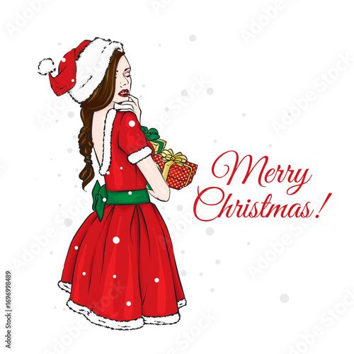 Beautiful girl in stylish clothes. Fashion and style. New Year and Christmas. Vector illustration.