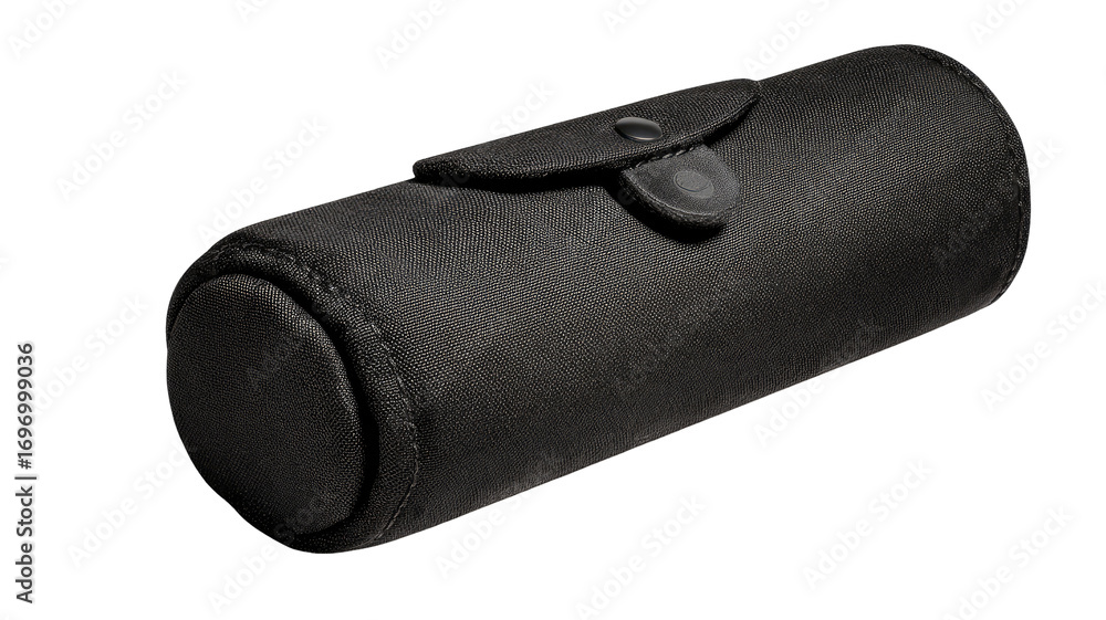 Naklejka premium Black cylindrical felt case on white background
