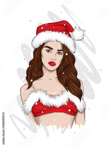 Beautiful girl in stylish clothes. Fashion and style. New Year and Christmas. Vector illustration.