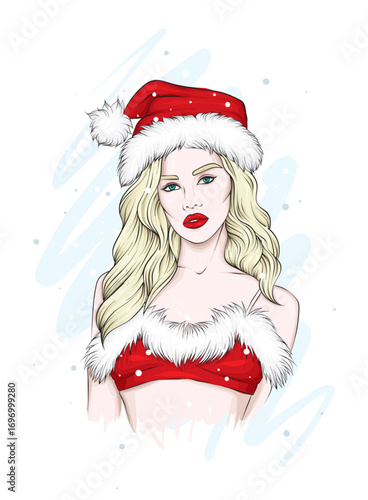 Beautiful girl in stylish clothes. Fashion and style. New Year and Christmas. Vector illustration.