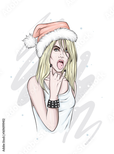 Beautiful girl in stylish clothes. Fashion and style. New Year and Christmas. Vector illustration.