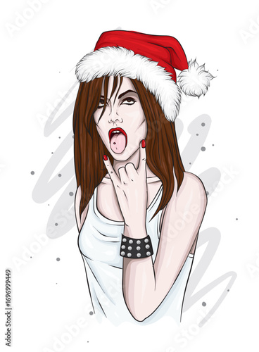 Beautiful girl in stylish clothes. Fashion and style. New Year and Christmas. Vector illustration.