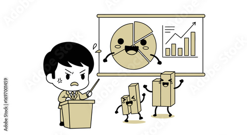 Angry Businessman Presenting Upbeat Financial Charts