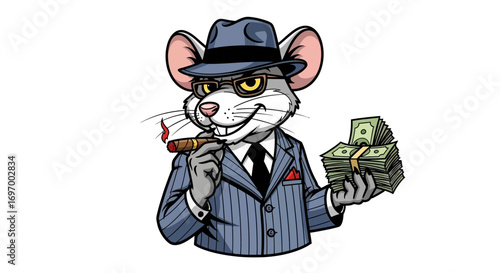 Dapper Rat in Pinstripe Suit Smoking Cigar with Cash