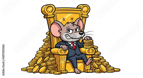 Wealthy Cartoon Mouse King on a Golden Throne