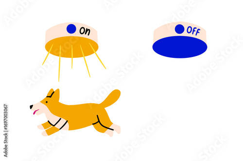 Motion sensor LED light with active dog. Vector illustration.