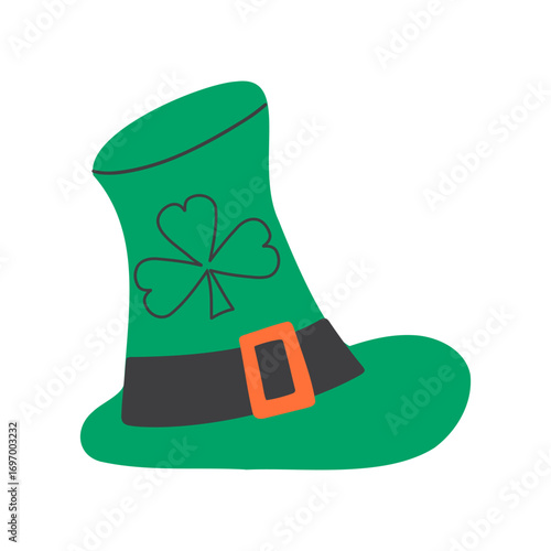 St. Patrick's Day vector illustration with green leprechaun hat with a shamrock festive design.