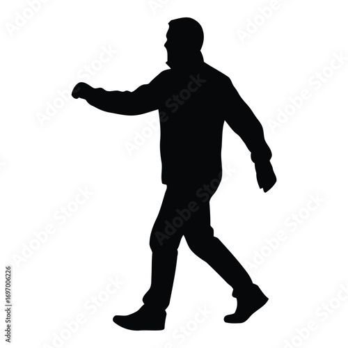 Silhouette of a man walking confidently side view dynamic stride motion abstract human figure vector