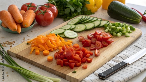 Freshly chopped vegetables ready for healthy cooking preparation