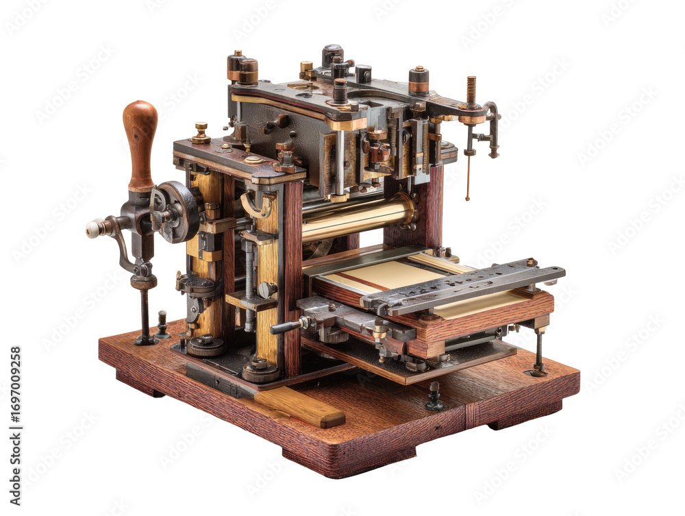 Fototapeta premium Antique printing press, intricate machinery