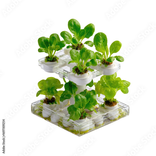 Two-tiered hydroponic planter with lush green leafy plants