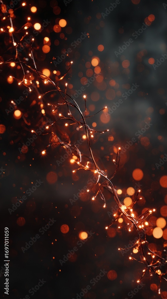 Fototapeta premium Dark background hyperrealistic photo of fairy lights no blur