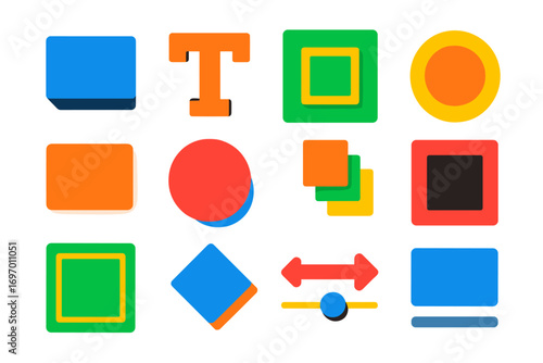 Modern CSS Shadow Icons. Flat vector icons of CSS Shadows and Effects: box shadow, text shadow, inner shadow, glow effect, blur