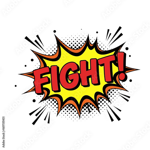 Comic Book Style "FIGHT!" Speech Bubble with Explosion