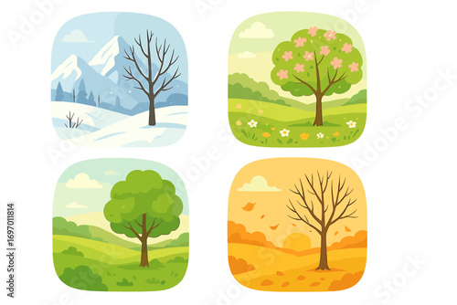 Scenic natural vistas across seasons, showcasing stunning rural scenes