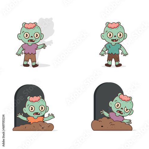 Set of cute zombie characters for Halloween