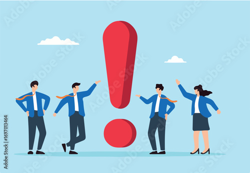 Go to Page
|12Next
Flat illustration of business people think around giant exclamation mark symbolizing critical problem requiring attention