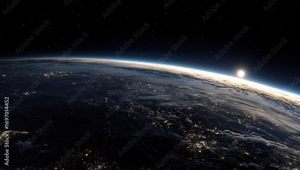 Fototapeta premium planet earth from space, with lights and city glow