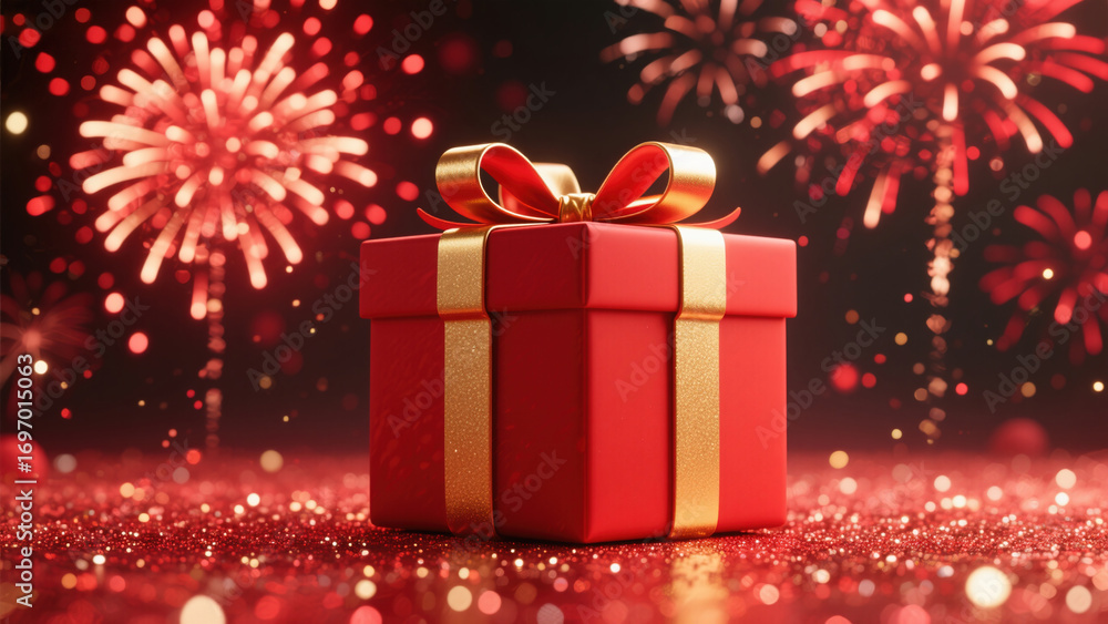 New Year red gift box