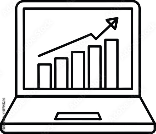 laptop outline with bar chart increasing on screen.
