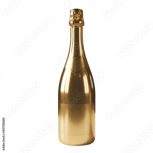 3D Gold champagne bottle elegant isolated on white background