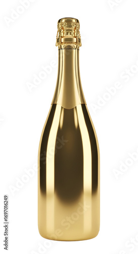 3D Gold champagne bottle elegant isolated on white background