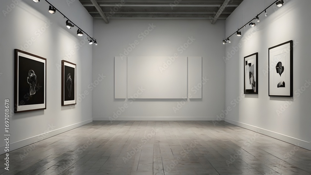 Obraz premium Minimal White Art Gallery Wall with Spotlights