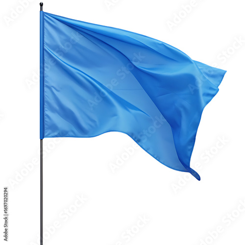 Blue flag waving on pole isolated on transparent background isolated on a transparent background