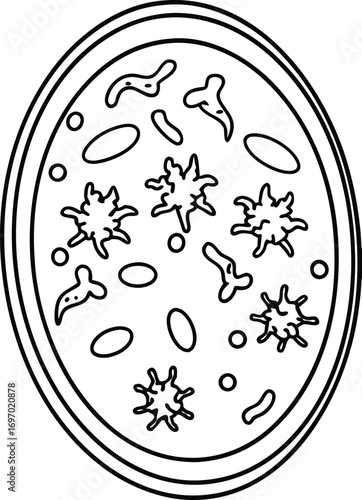 petri dish outline with microbes growing.