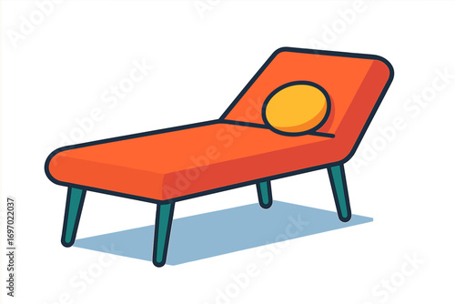 Modern orange chaise lounge with round yellow cushion  Therapy couch