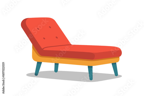 Modern red chaise lounge with yellow base and blue legs Therapy couch