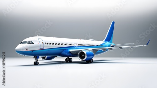 Modern commercial jet airplane on a light gray background