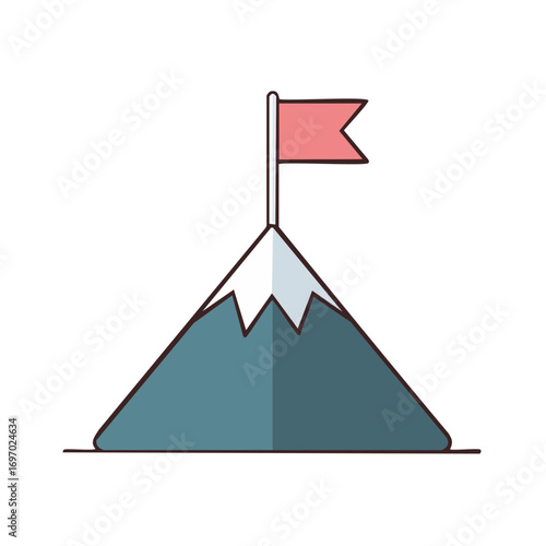 An illustration of a mountain peak with a flag on top