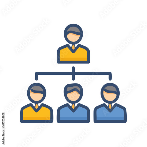 An illustration depicting a company's hierarchical structure and organizational chart. This image highlights the relationships between people.