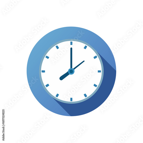 A simplistic clock face with blue hues and time reading eight o'clock