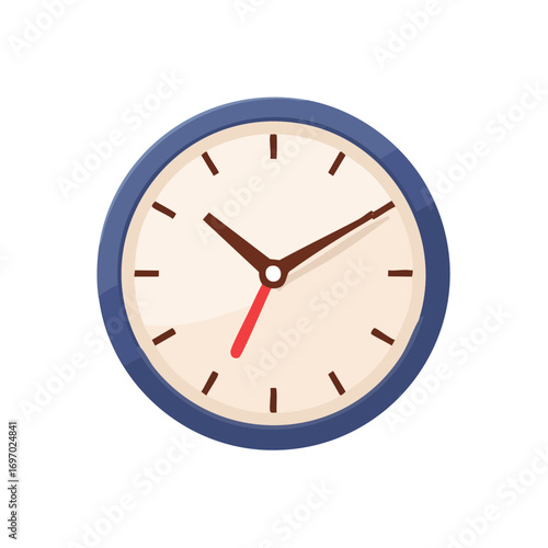 A simple blue clock showing the time on a flat surface. The clock face is white with black numbers and hands. The blue frame adds a touch of color, making the clock an appealing object.