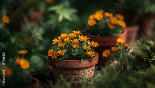 Wallpaper Mural Beautiful Terracotta Pots Filled with Blooming Orange Flowers Torontodigital.ca