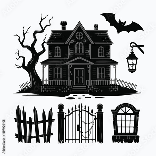 Spooky Mansion Silhouette Scene 