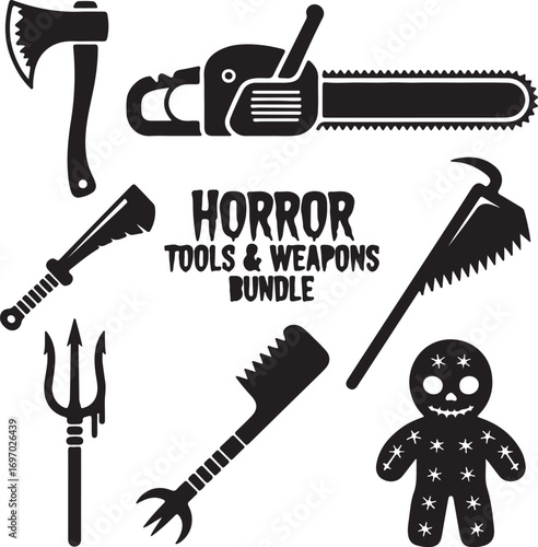 Horror Tools and Weapons Vector Set