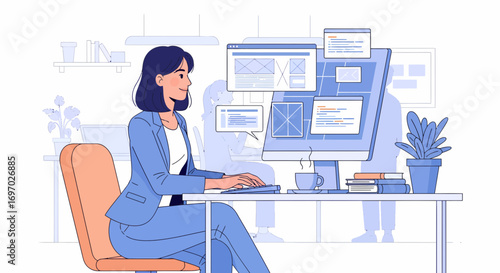 Woman Working On Website Design Development At The Computer