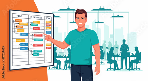 Workflow Visualization, Teamwork And Agile Project Management Concept
