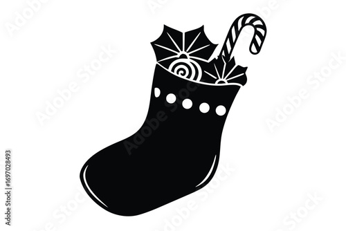 stocking with candy silhouette vector art