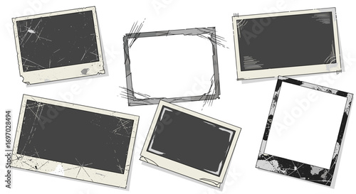 Illustration of six vintage instant photo frames with varying designs