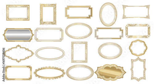 Collection of golden ornate frames in various shapes and orientations