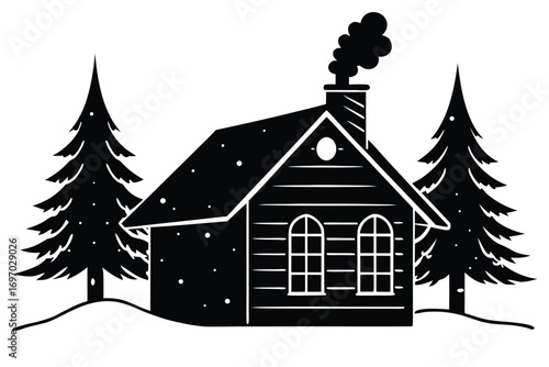 winter cabin chimney silhouette vector art
