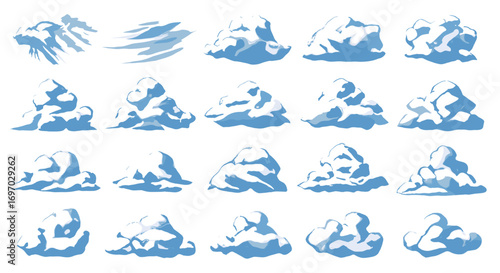 Illustration showing various cloud formations with blue and white colors