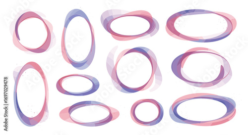 Collection of watercolor style oval frames with pink and purple hues