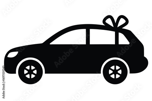 car with gift silhouette vector art